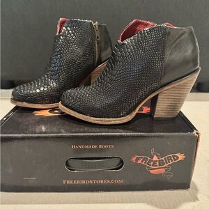 Freebird Detroit black snakeskin women’s booties